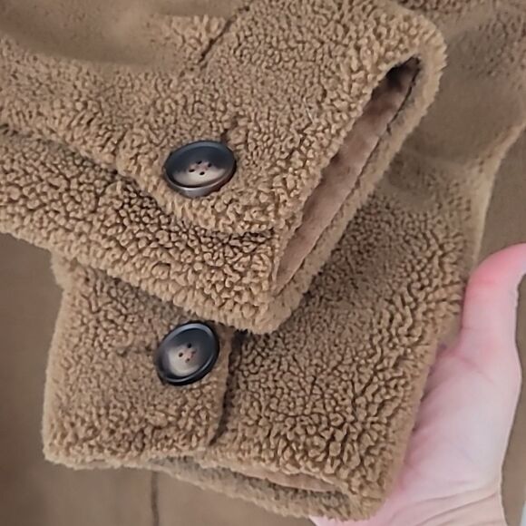 Rebecca Minkoff Brown Faux Shearling Button Down Long Overcoat w/Pockets Size XL - Picture 7 of 15
